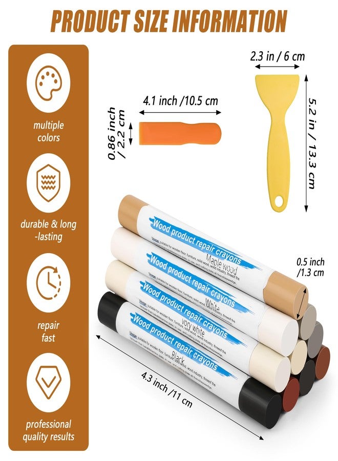 Windspeed 10 Colos Wood Filler Sticks with 2 Scrapers, Windspeed Wood Filler Putty Wax Crayons Furniture Repair Kit Putty Stick for Baseboard Cabinets Furniture Floors - Image 2